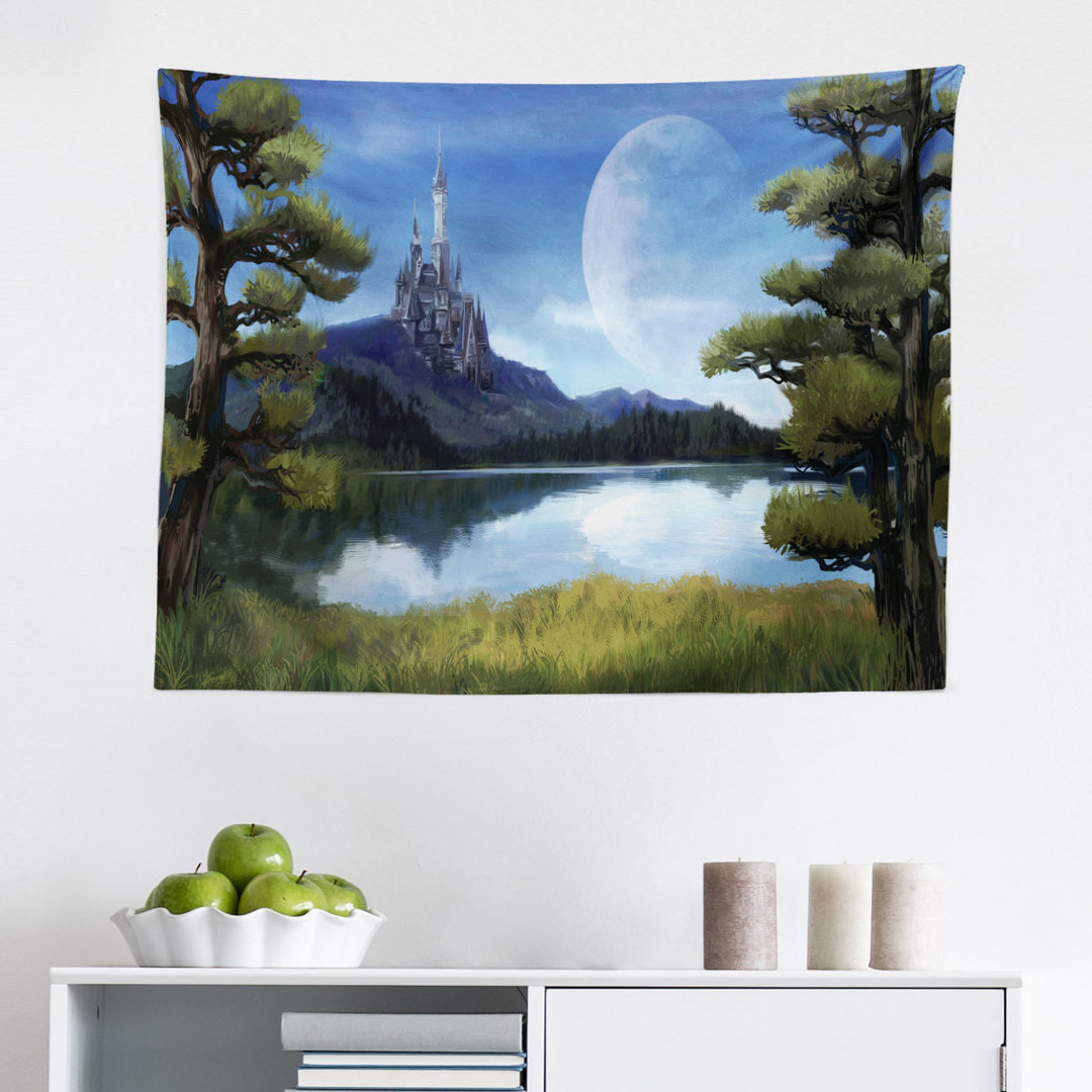 Tapisserie Moon Surreal mit Waldsee