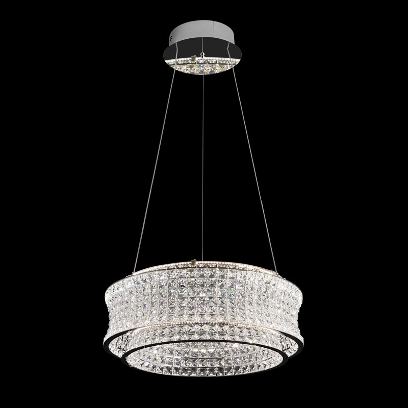 Luminaire suspendu moderne en cristal à DEL - 24 po, à intensité variable avec télécommande, Chrome