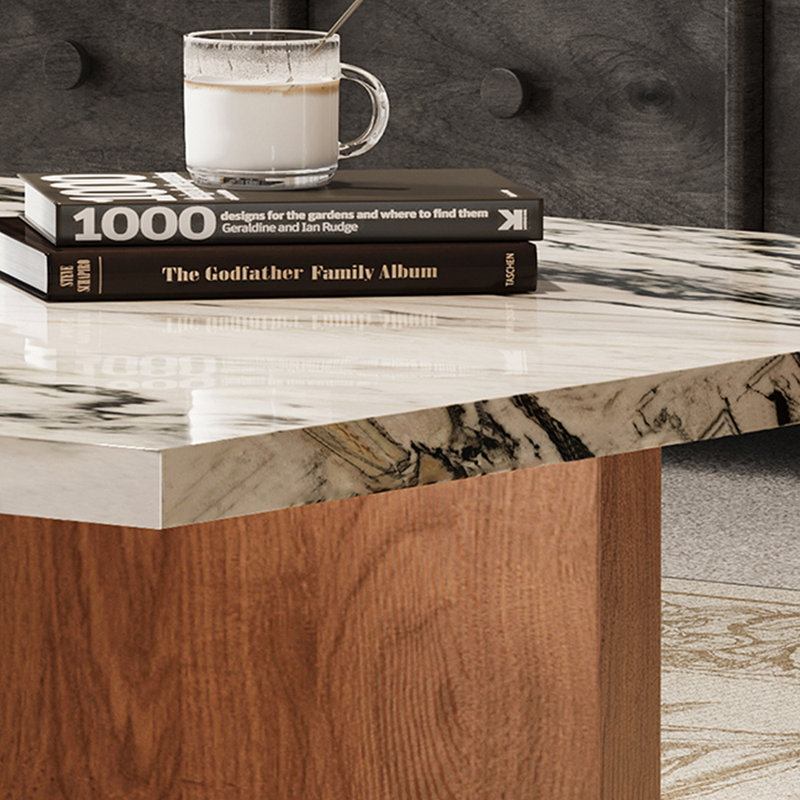 Table basse simple en marbre naturel, Brun noyer, H 13,97 po x L 27,55 po x l 27,55 po