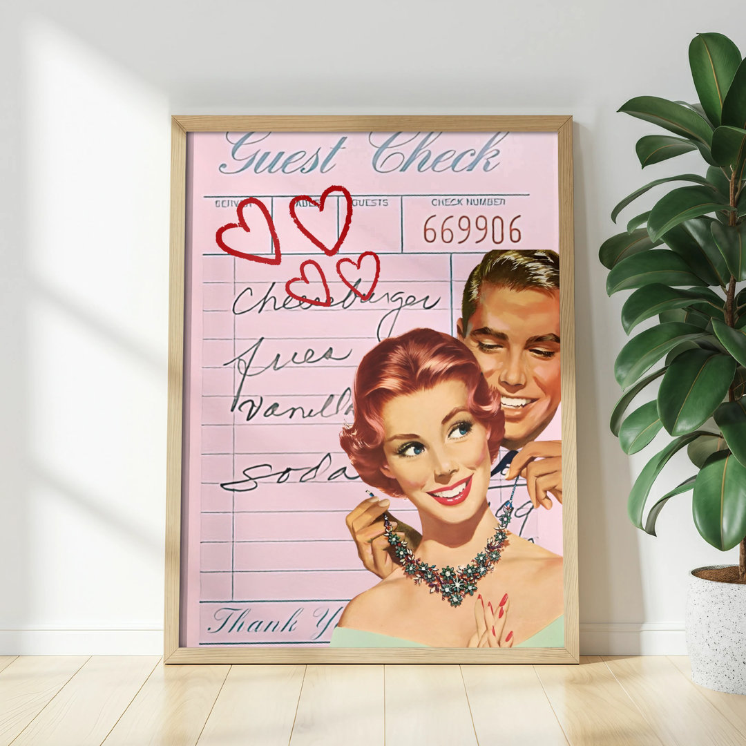 Retro Romance Wall Art, Couple Poster, Valentines Day Decor, Guest Check Art, Love Hearts, Unframed Matte Vertical Poster, Several Sizes