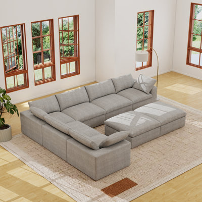 Canapé modulaire rembourré en lin 8 pièces Kenda