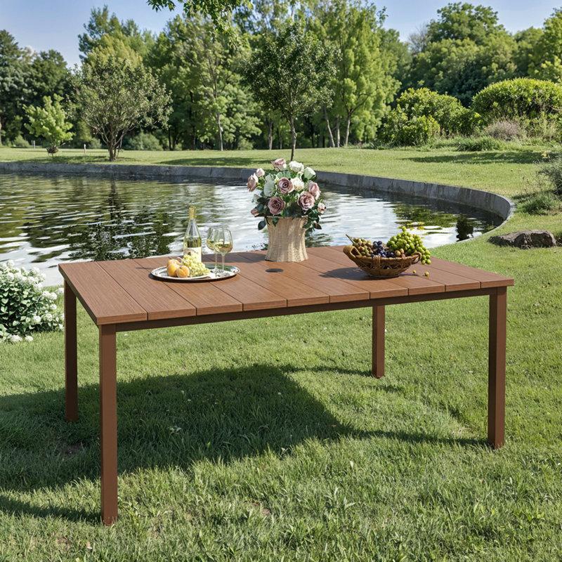 Ensemble repas d'extérieur rectangulaire avec banc, Brun, Brun