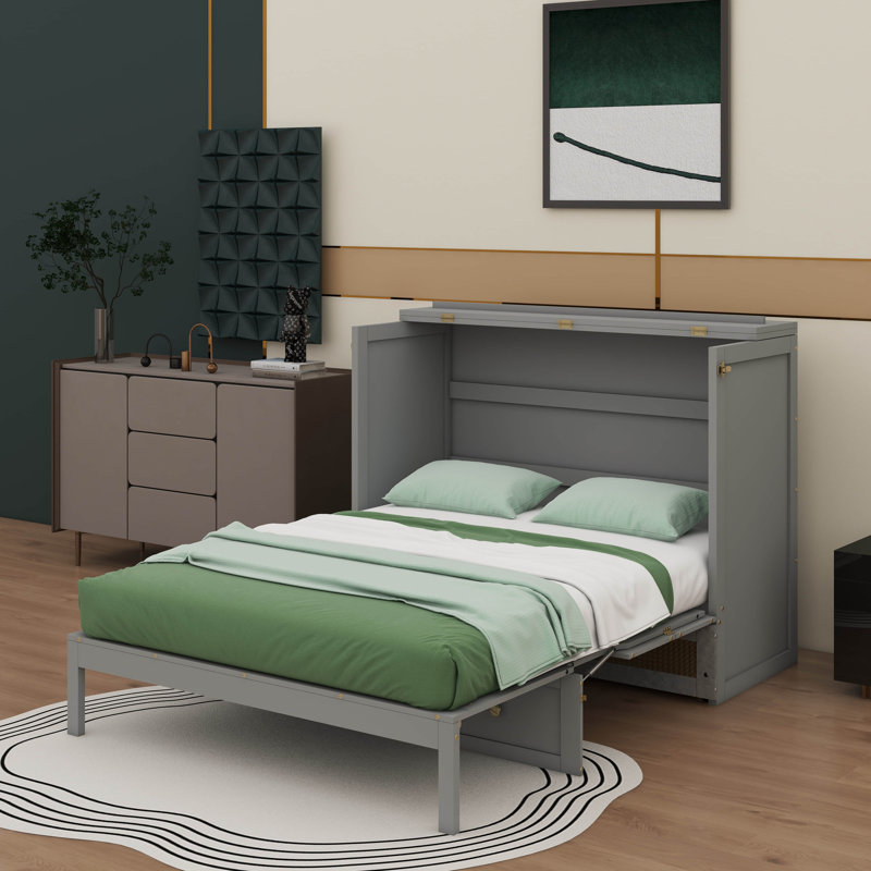 Lit escamotable double avec tiroirs, Gris