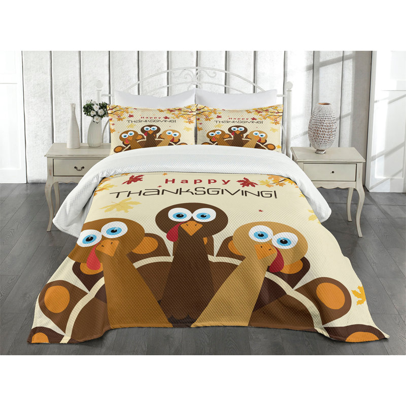 Happy Thanksgiving Multicolor Quilted Queen Bedspread Set