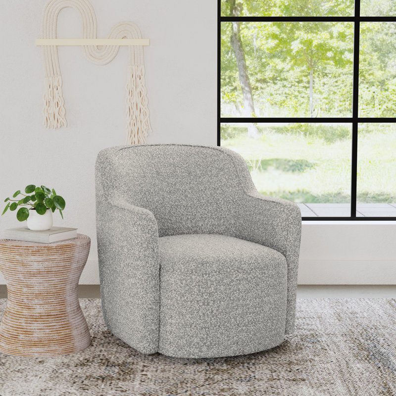 Brentleigh Upholstered Swivel Accent Chair, Cream and Gray Boucle