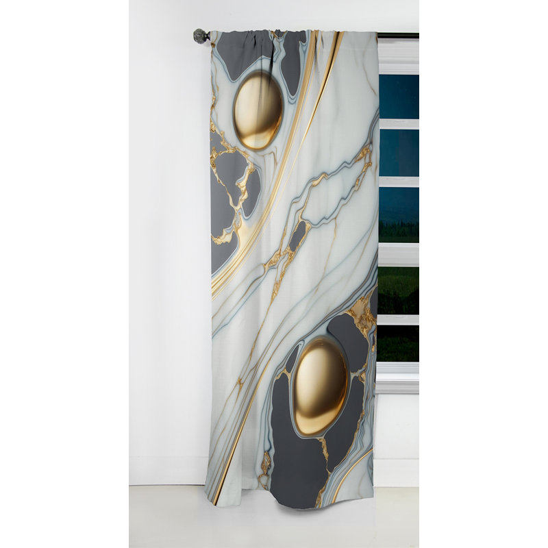 Rideau occultant abstrait en marbre doré et blanc Abstract Geode IV - 1 panneaux, L 52 po x L 108 po