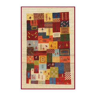 Tapis beige/vert/rouge contemporain