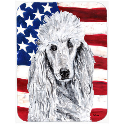 Trinx Patriotic Standard Poodle with American Flag USA Glass Cutting Board