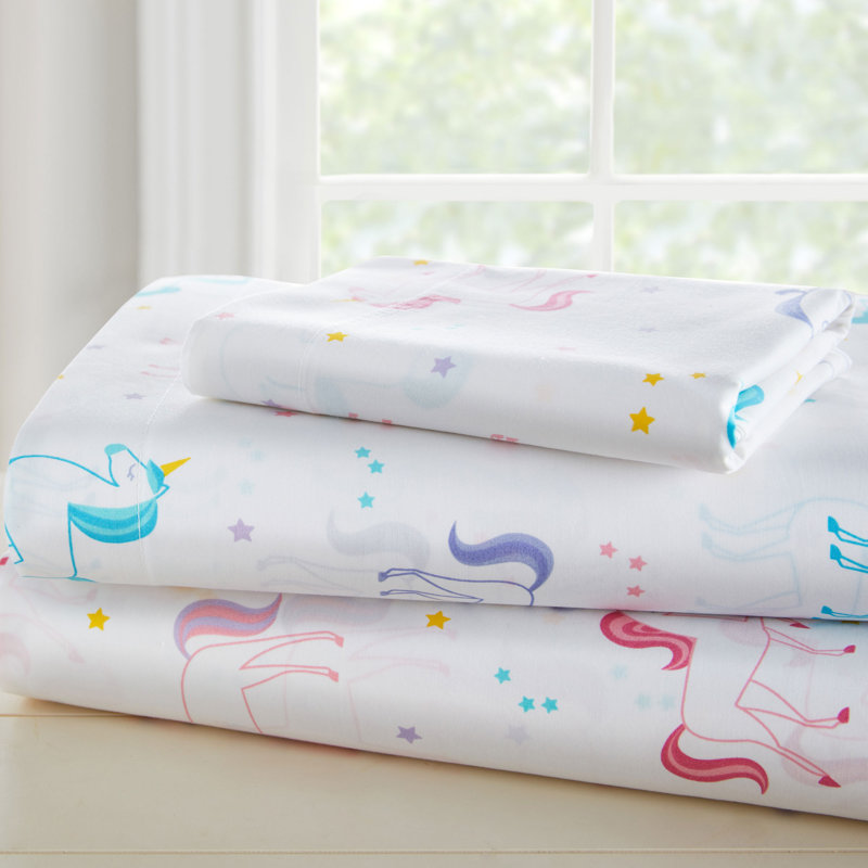 White Cotton Unicorn Print Toddler Sheet Set