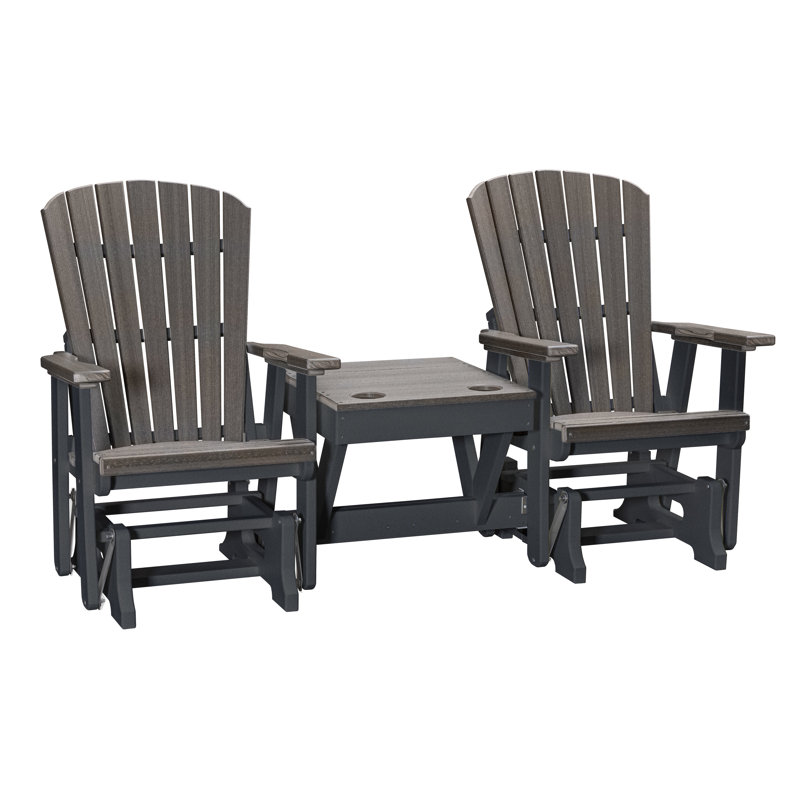 Double planeur avec table centrale en polyéthylène haute densité Birchwood avec une base Tudor, Gris / Noir