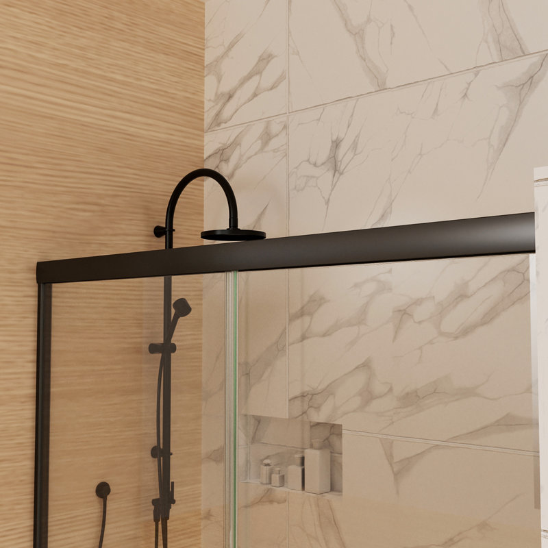 Porte 54 po x 72 po noir mat avec panneaux transparents et douche à taches d'eau réduites avec système de glissement en douceur