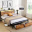 Cadre de lit moderne pour chambre à coucher, chambre d'amis, cadre de lit de chambre à coucher 1 pièce avec 2 tiroirs, lit à lumières DEL avec station de charge-1097263622
