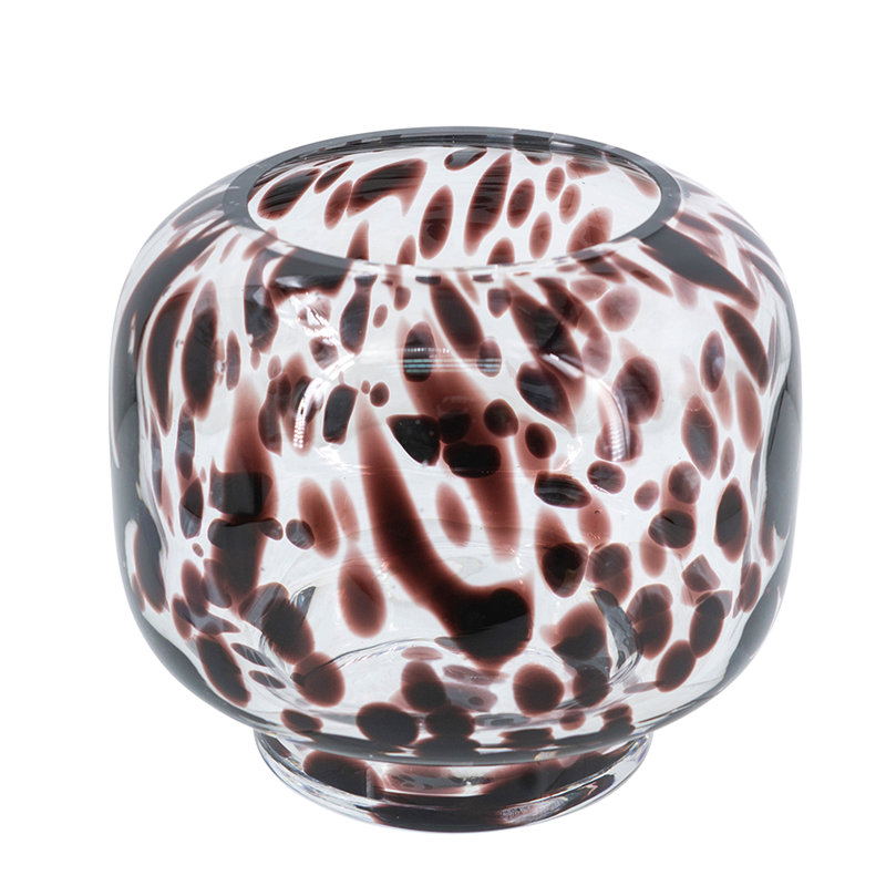 D6.3X5.7" Clear Glass Accent Vase With Artistic Amber Spots