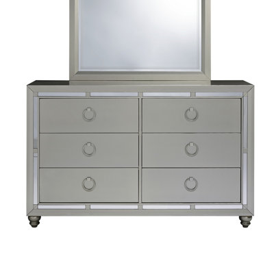 Commode double 6 tiroirs en bois massif avec miroir Clamart