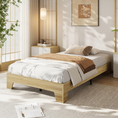 Twin Size Wood Bed Frame,Platform Nature Bed with Strong Wooden Slats,No Box Spring Needed,Minimalist Bedroom Furniture,Contemporary Wooden Bed Frame,Easy Assembly