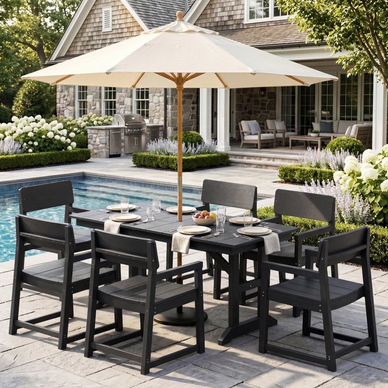 7-Piece HDPE Outdoor Patio Dining Set, Black