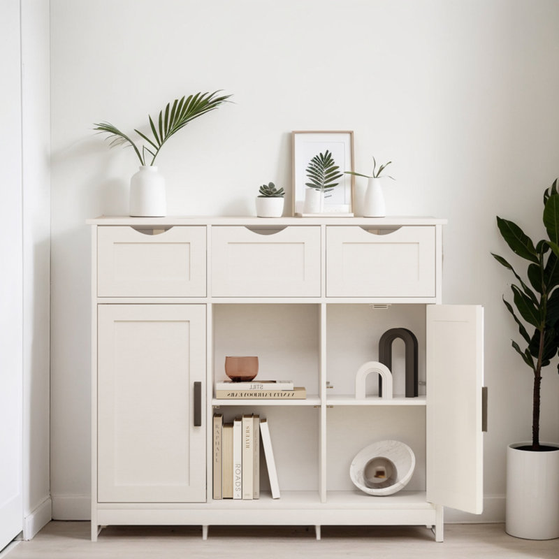 Armoire de rangement multifonctionnelle l 35,4 "x H 31,1" avec tiroirs et tablettes réglables, blanc, Blanc