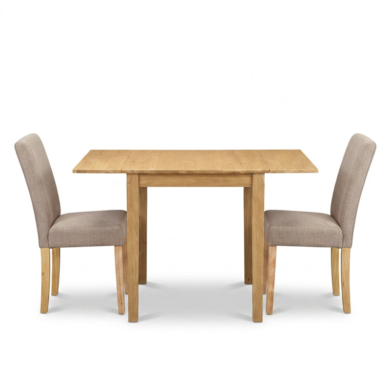Ensemble de salle à manger rectangulaire 3 pièces en bois massif d'hévéa, finition chêne clair fauve, lin, chaises Parson avec rallonges rabattables