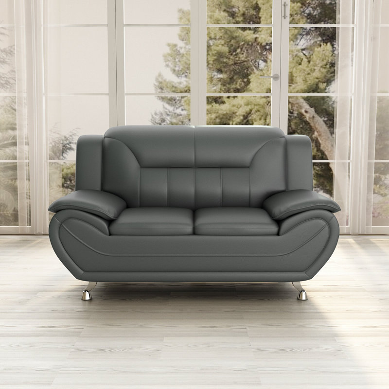 61'' Faux Leather Loveseat, Gray  Faux Leather