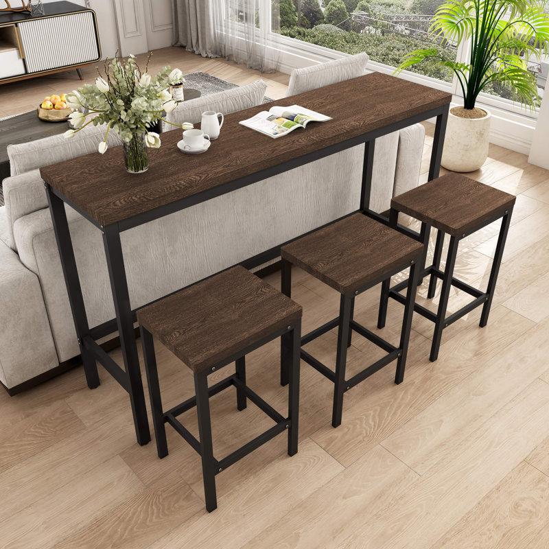 Ensemble de table de salle à manger moderne de style moderne avec 3 tabourets, table de pub, brun foncé, Marron foncé