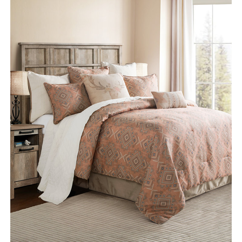 Sedona Pale Sienna Aztec Print Jacquard Southwestern Comforter Set, Queen Comforter + 2 Shams
