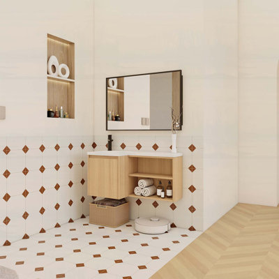 Wall-Mounted Design Bathroom Vanity with Sink,Soft-Close Door and Open Shelves