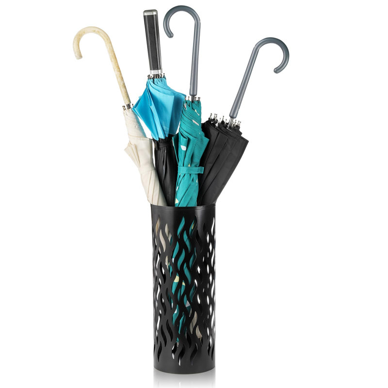 Metal Umbrella Holder, Umbrella Stand Rack For Entryway, Freestanding Rain Collection Umbrella Organizer, Round Canes Walking Stick Storage Bin, Black