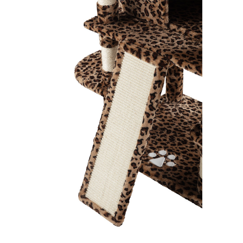 Lima Pet Heavy Duty Carpet 68 Inch Multi-Level Cat Tree Condos and Scratching Posts Included, Leopard Print