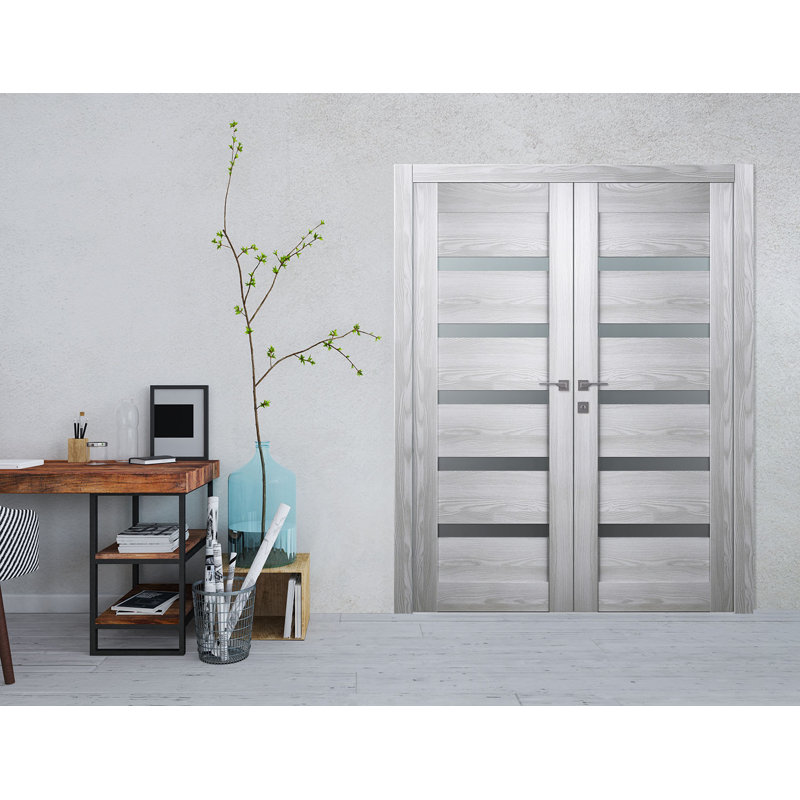 Porte française Avon 07-04 Active Vetro, Réversible, Frêne, 55,5 po x 95,24 po