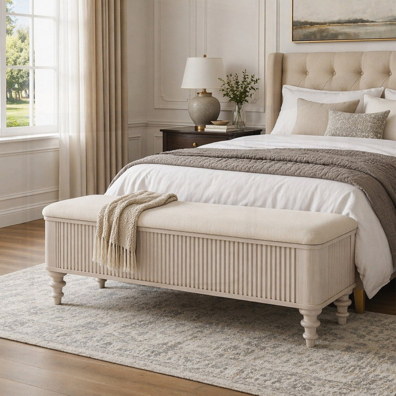 Banc repose-pieds de rangement multifonctionnel de 50,8 pouces avec siège en lin, idéal pour la chambre à coucher, le vestibule et le salon
