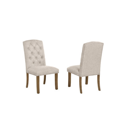 Linen Upholstered Dining Chairs With Tufted Back