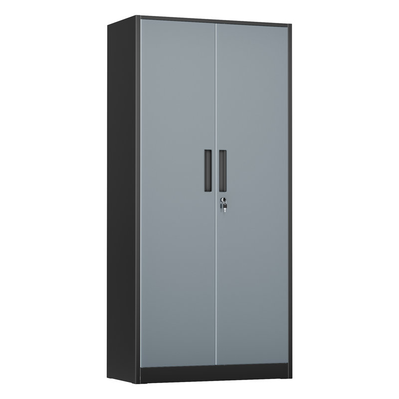 Steel Single Storage Cabinet with Lock ( 72'' H x 32'' W x 16'' D), Black/Gray