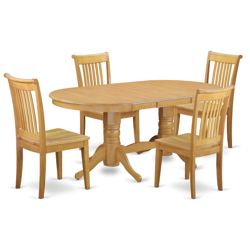 5 Piece Dining Room Table Set Includes an Oval Wooden Table with Butterfly Leaf and 4 Kitchen Dining Chairs, Oak