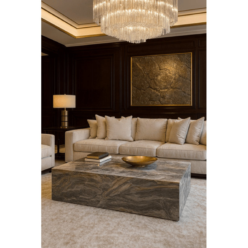 Genuine Marble Block Coffee Table - Grey Galaxy Marble