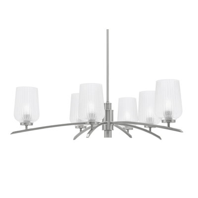 Kurve 6 Light Chandelier Shown In Graphite Finish With 5" Textured Glass