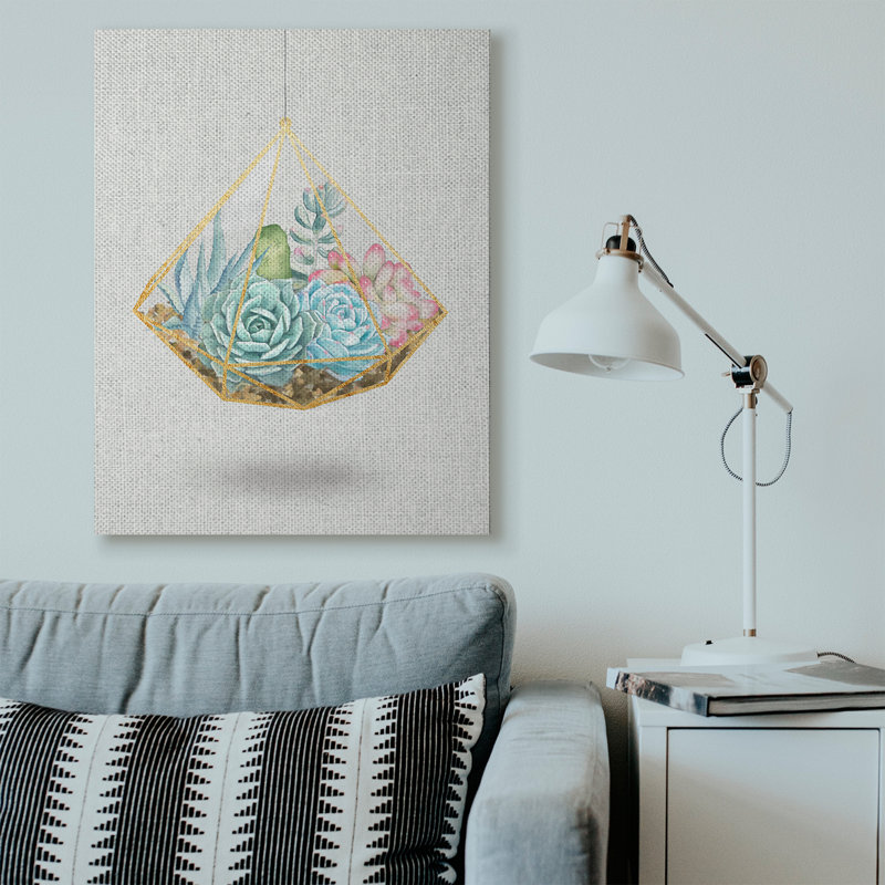 «Succulent Basket Gold Grey», impression, H 48 po x l 36 po, Toile tendue