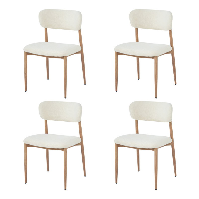 Boucle Upholstered Metal Side Chair in Beige, 4
