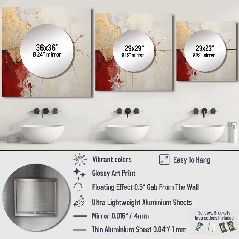 Amanoa Minimalisme Horizon - Grand miroir mural carré abstrait pour chambre à coucher, 29 po x 29 po