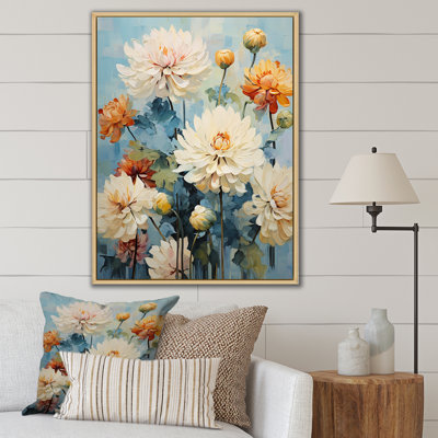 «Blue Blooms Zinnias Flowers I» sur toile