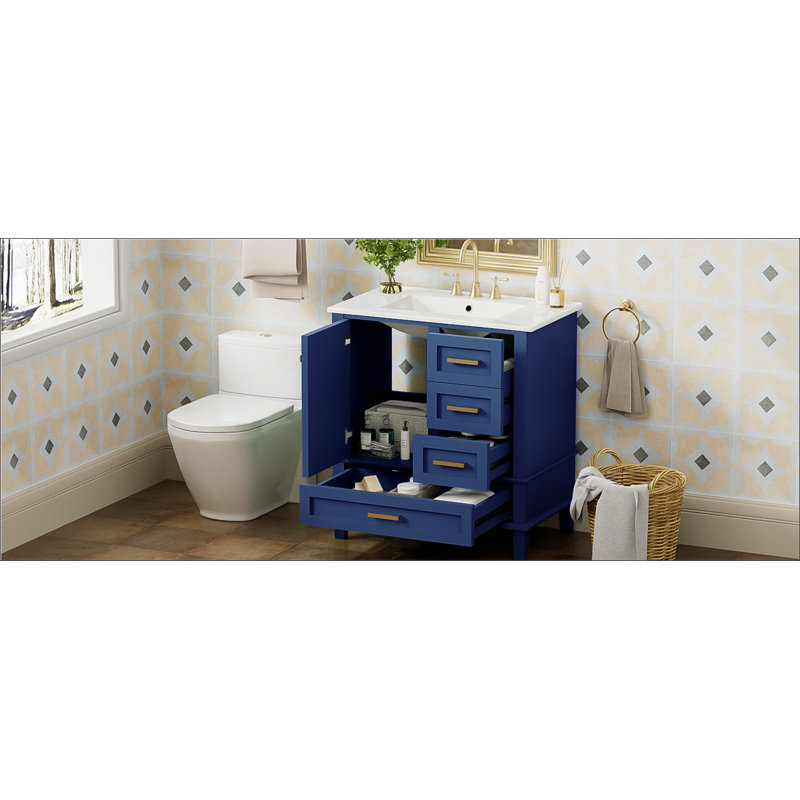 Ensemble de meuble-lavabo moderne 30 po avec meuble-lavabo 30 po, Bleu, Doré
