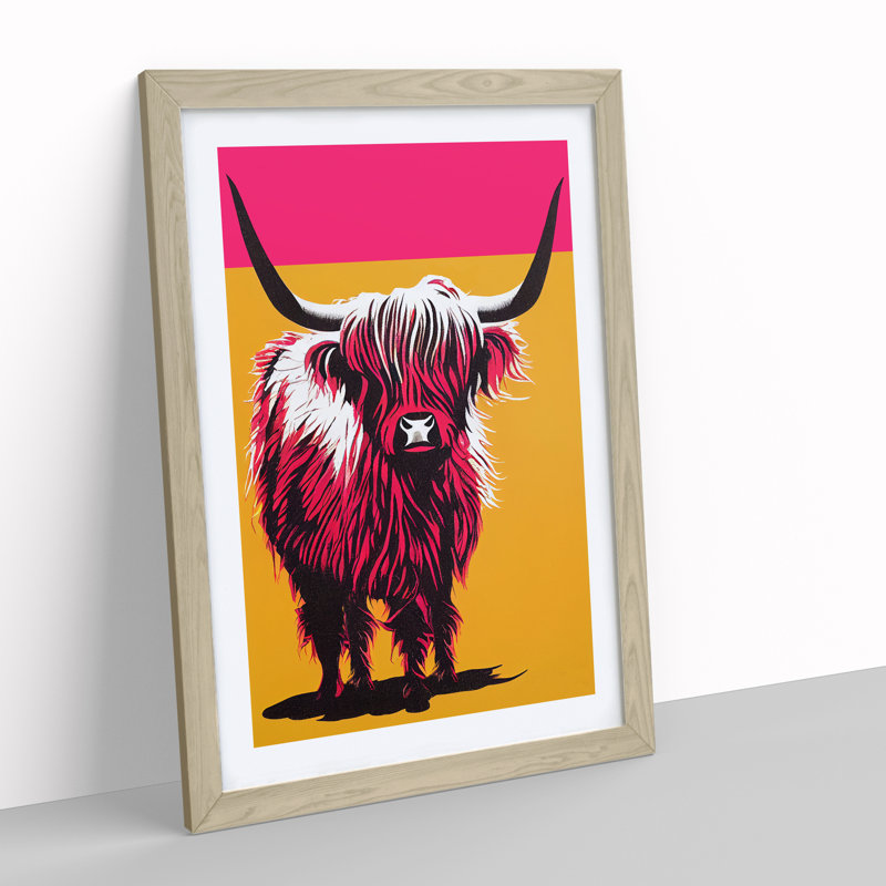 Highland Cow No.3 - Single Picture Frame Print, 46cm H x 34cm W x 2cm D, Oak