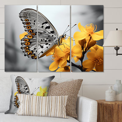 " Yellow Gray Butterfly Haven II " 3 - Pieces