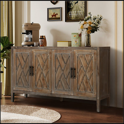Buffet vintage en bois sergé à 4 portes pour un rangement organisé et élégant dans le salon
