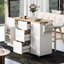 Îlot de cuisine blanc à roulettes - 3 tiroirs, 2 tablettes coulissantes, rangement interne, bois d'hévéa, p. 43 po pour chariot rectangulaire organisé avec tiroirs de rangement, tablettes, blanc, plateau de table en bois, l 50 po x H 36,95 po-615985758