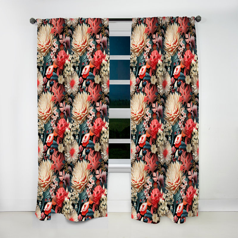 Motif tropical Coral Crêtes - Rideau floral - Rideau floral obscurcissant - 1 panneau, L 52 po x L 95 po