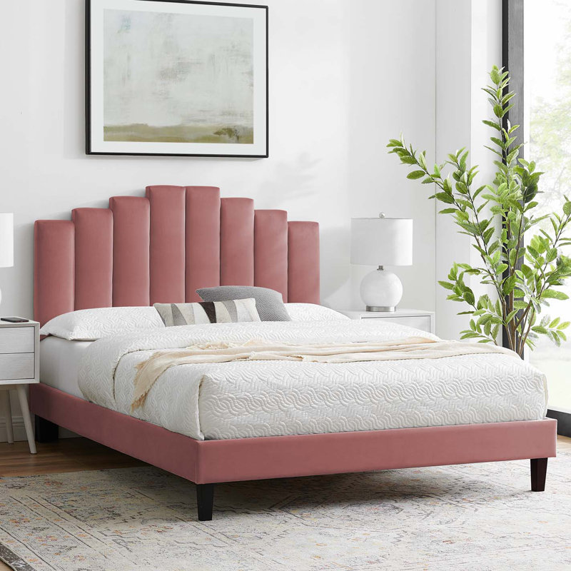 Elise Performance Velvet Platform Bed, King, Dusty Rose
