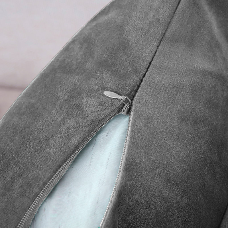 Housse de coussin plissée carrée en velours de polyester, H 18 po x l 18 po, Gris foncé
