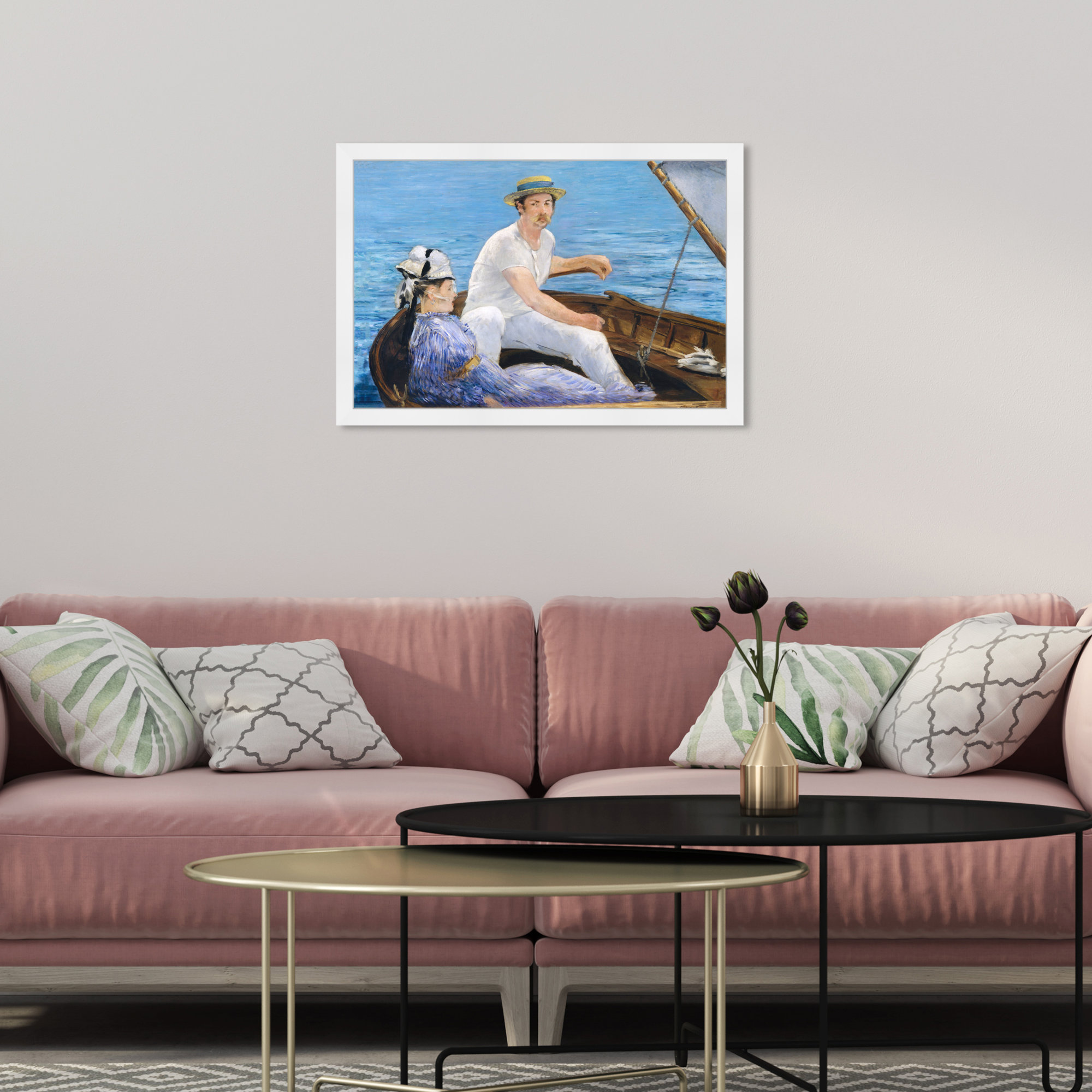 Manet - Boating 1974, 18" H x 26" W x 0.5" D, White