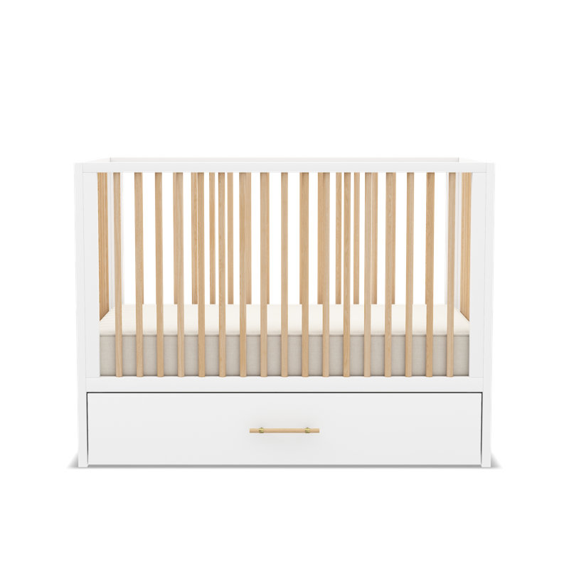 HushCrib 3-in-1 Convertible Crib with Trundle, Toddler Bed, Daybed, White / Natural