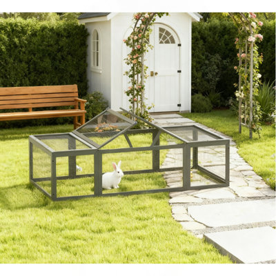Grand enclos extérieur en bois pour lapin et portes verrouillables, gris